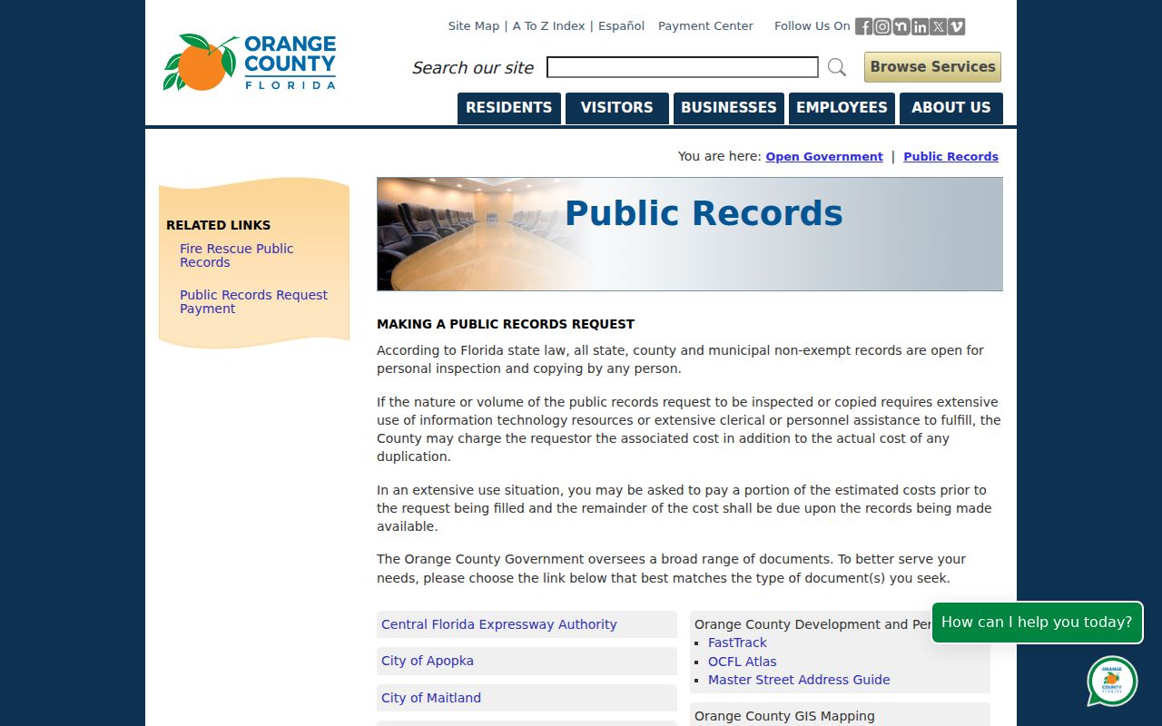 Orange County public records routes used for Ocoee resident research