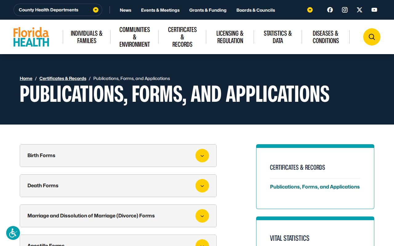 Ocoee previous residents Florida certificate application forms