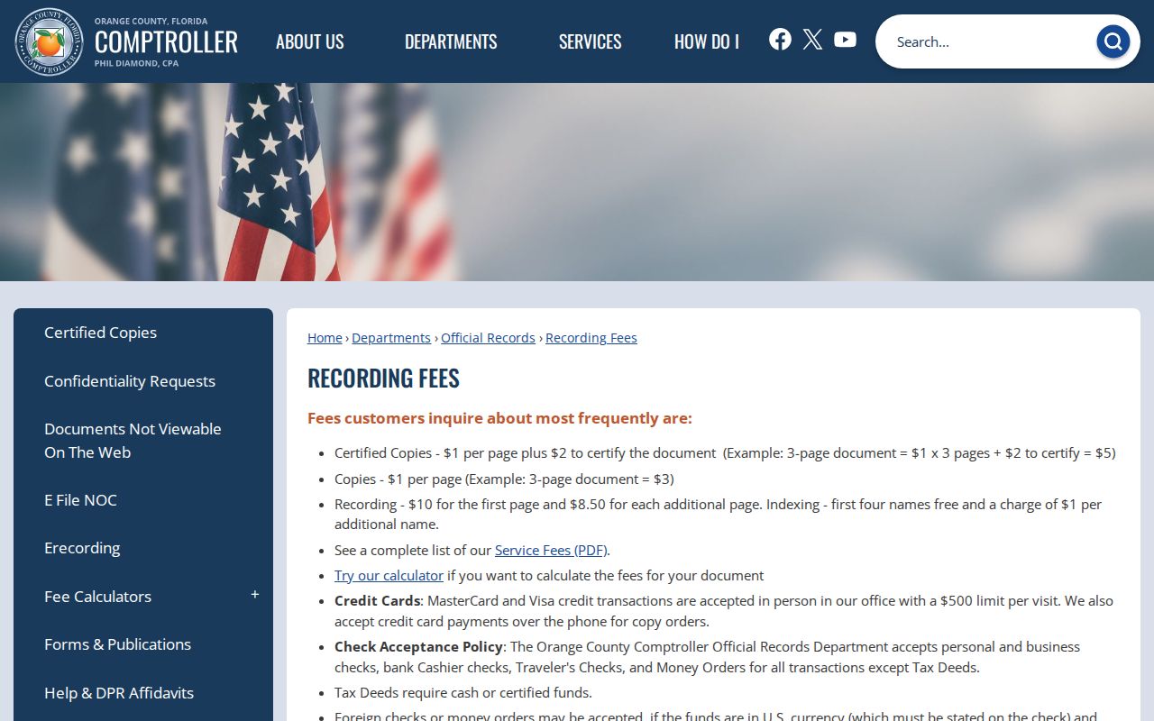 Ocoee previous residents Orange County recording fee information
