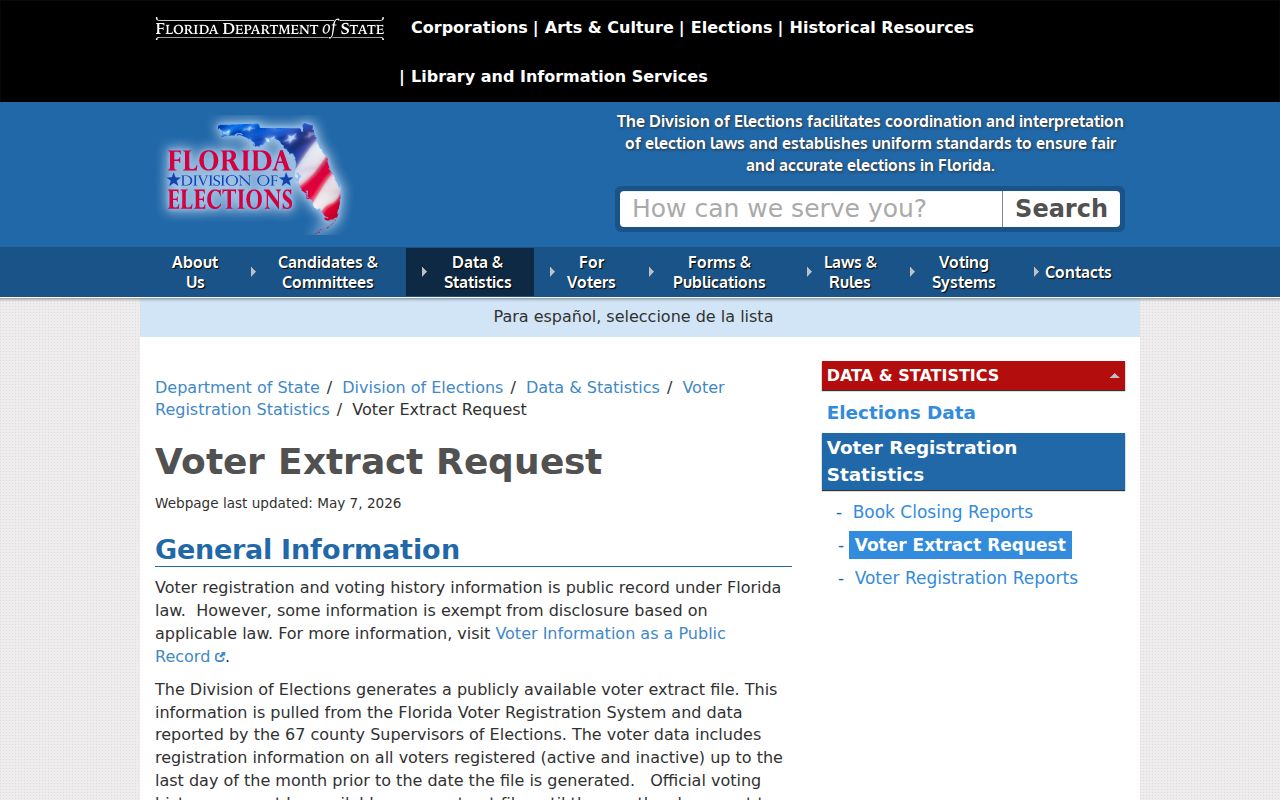 Florida monthly voter extract request information relevant to Ocoee residents