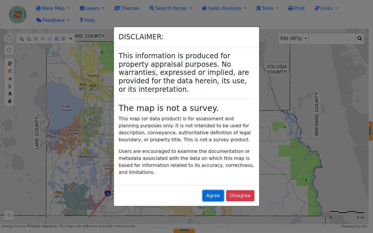 Ocoee street directory parcel search in OCPA WebMap
